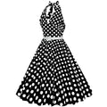 Womens Halter Retro 50s Vintage Polka Dots Tea Dress with Belt Black