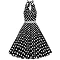 Womens Halter Retro 50s Vintage Polka Dots Tea Dress with Belt Black