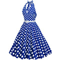Womens Halter Retro 50s Vintage Polka Dots Tea Dress with Belt Blue