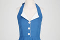 Womens Hepburn Style 1950s Vintage Style Backless Halter Neck Dress Blue