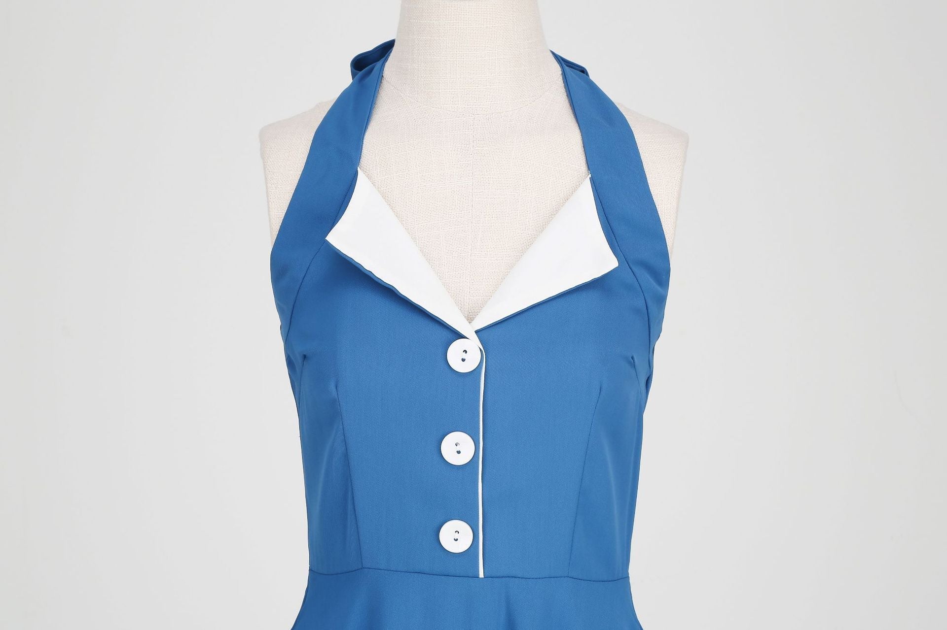Womens Hepburn Style 1950s Vintage Style Backless Halter Neck Dress Blue