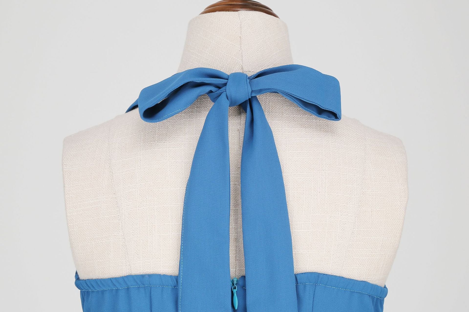 Womens Hepburn Style 1950s Vintage Style Backless Halter Neck Dress Blue