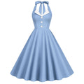 Womens Hepburn Style 1950s Vintage Style Backless Halter Neck Dress Light Blue