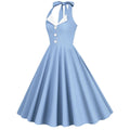 Womens Hepburn Style 1950s Vintage Style Backless Halter Neck Dress Light Blue