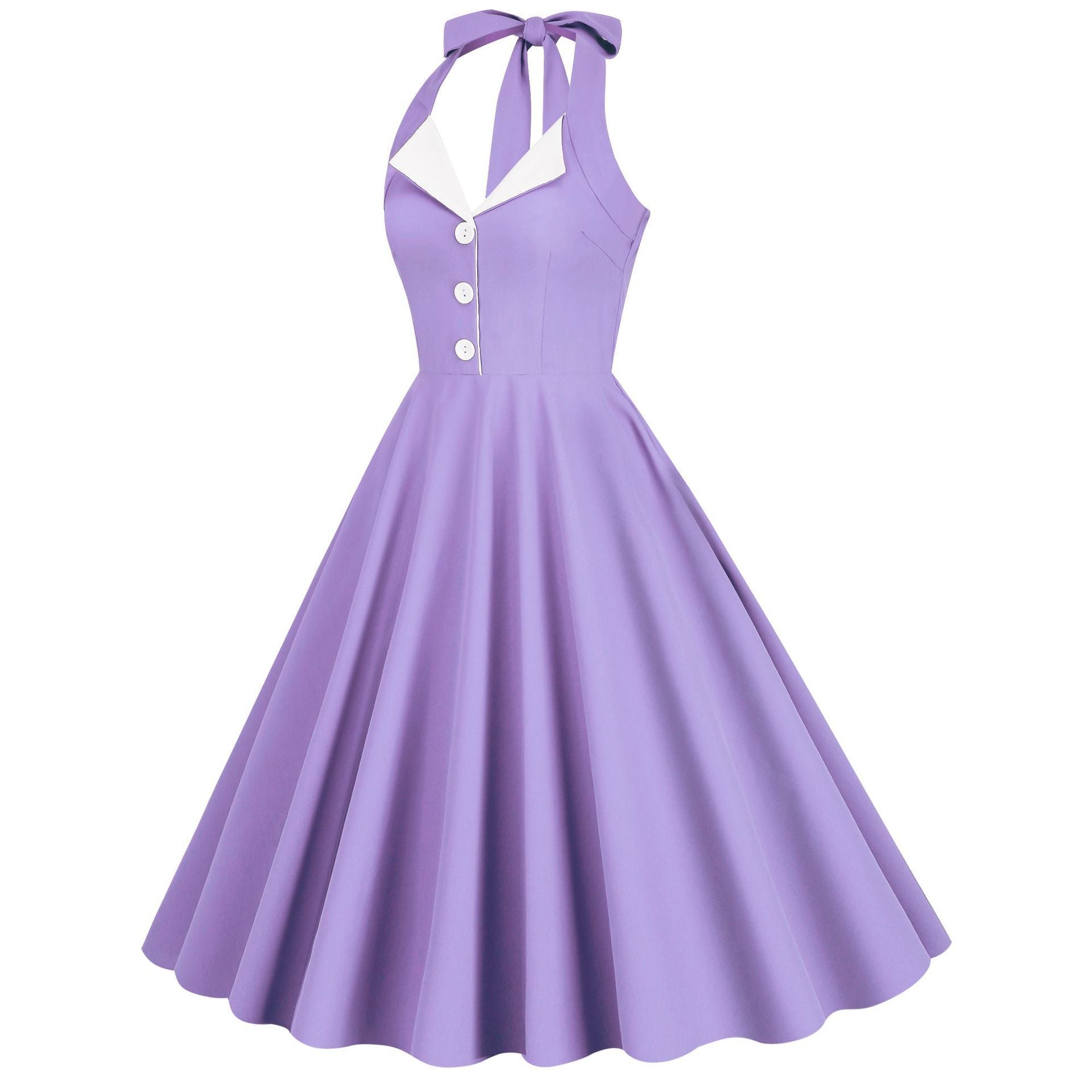 Womens Hepburn Style 1950s Vintage Style Backless Halter Neck Dress Light Purple