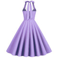 Womens Hepburn Style 1950s Vintage Style Backless Halter Neck Dress Light Purple