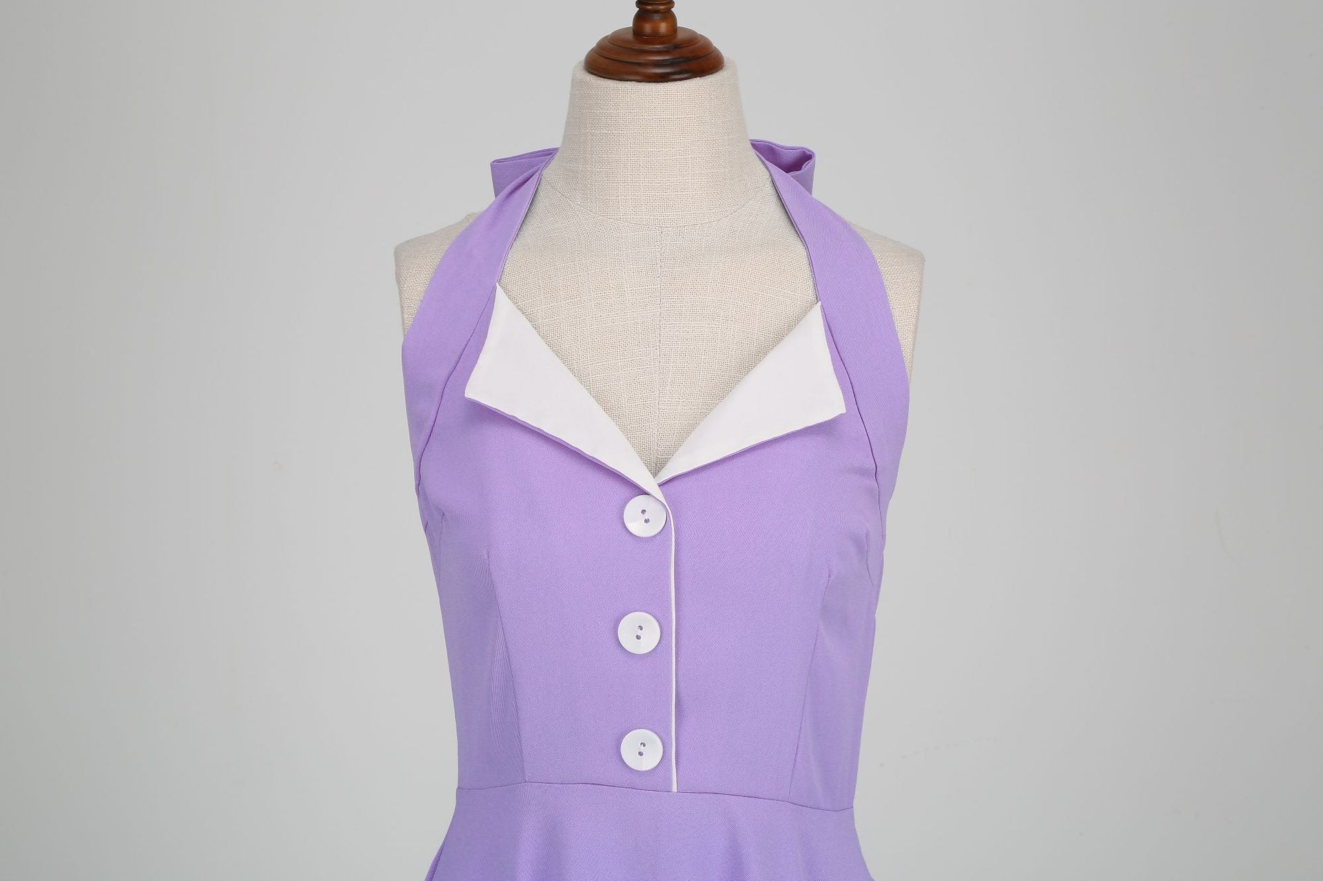 Womens Hepburn Style 1950s Vintage Style Backless Halter Neck Dress Light Purple