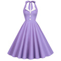 Womens Hepburn Style 1950s Vintage Style Backless Halter Neck Dress Light Purple