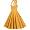 Womens Hepburn Style 1950s Vintage Style Backless Halter Neck Dress Yellow