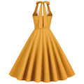 Womens Hepburn Style 1950s Vintage Style Backless Halter Neck Dress Yellow