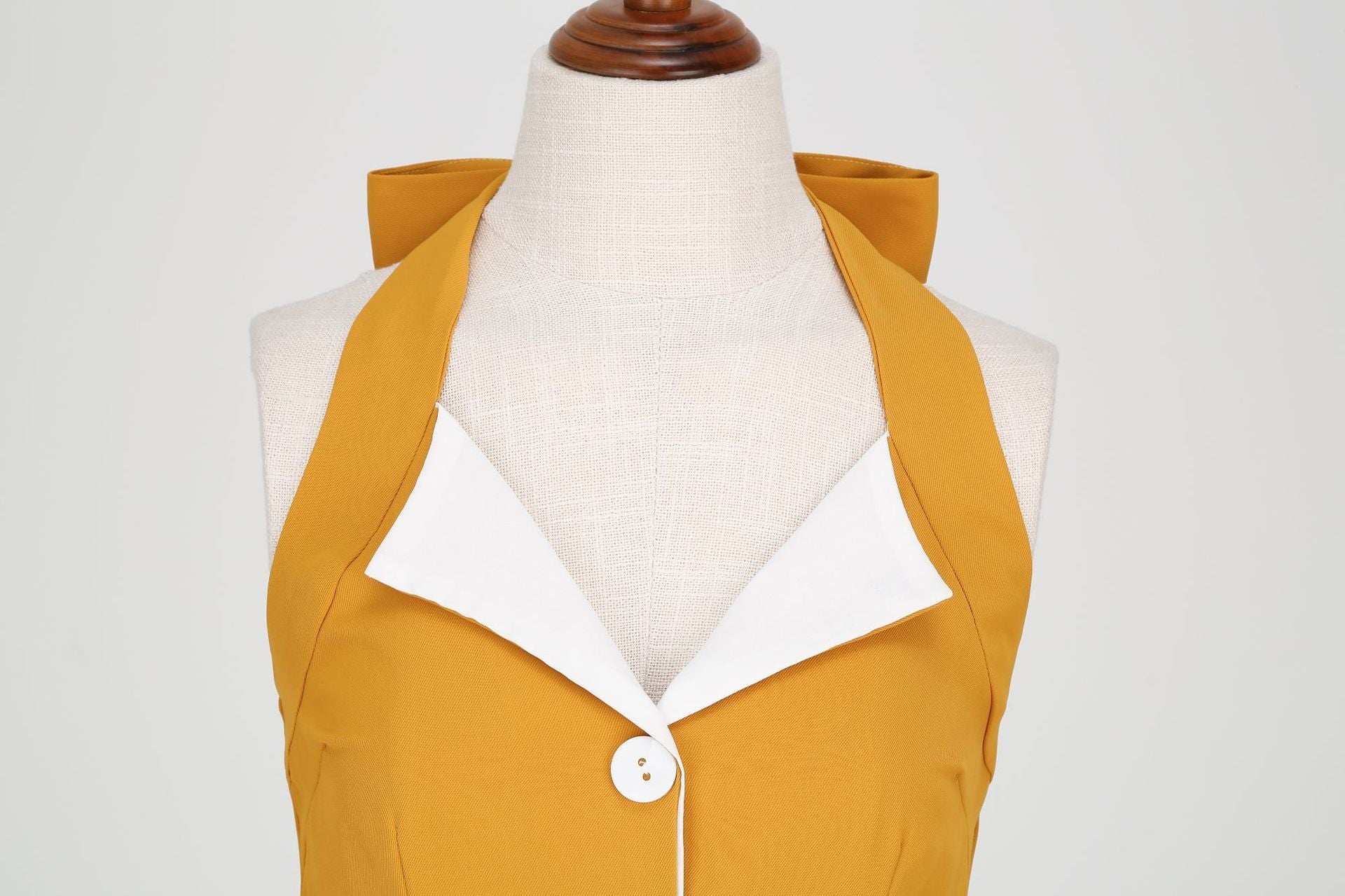 Womens Hepburn Style 1950s Vintage Style Backless Halter Neck Dress Yellow
