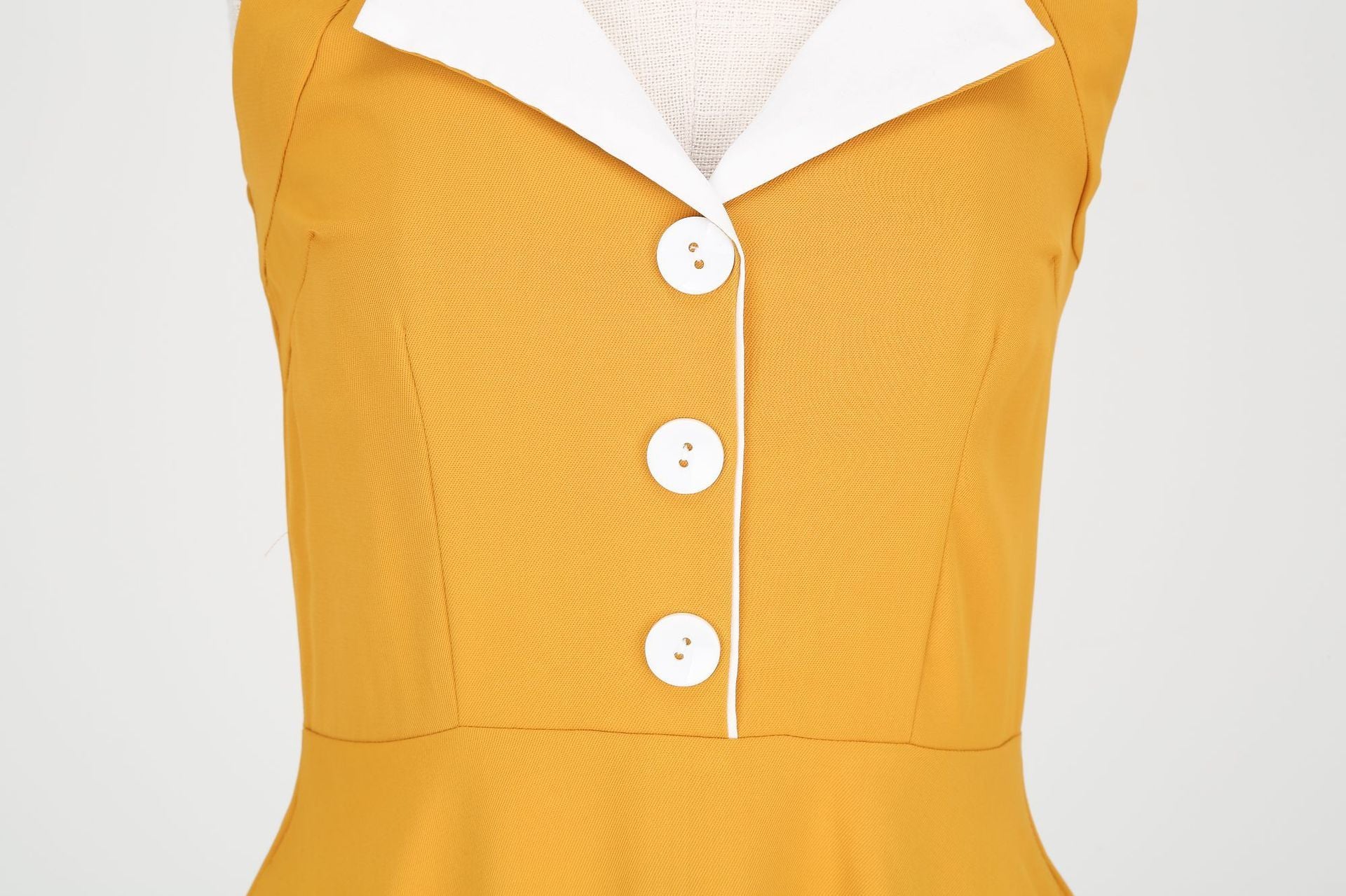Womens Hepburn Style 1950s Vintage Style Backless Halter Neck Dress Yellow