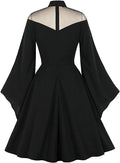 Womens Mesh Bell Sleeves Halloween Gothic Vintage Dress Black