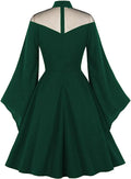 Womens Mesh Bell Sleeves Halloween Gothic Vintage Dress Green