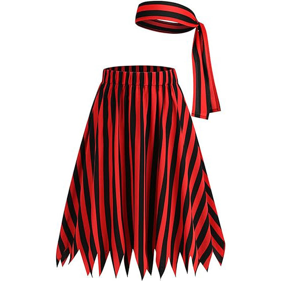 Womens Pirate Halloween Costume Medieval Striped Skirt with Headscarf Red