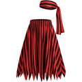 Womens Pirate Halloween Costume Medieval Striped Skirt with Headscarf Red