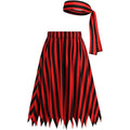 Womens Pirate Halloween Costume Medieval Striped Skirt with Headscarf Red