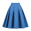 Womens Pleated 1950s Vintage Skirt Floral Print A-line Midi Skirts Blue