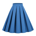 Womens Pleated 1950s Vintage Skirt Floral Print A-line Midi Skirts Blue