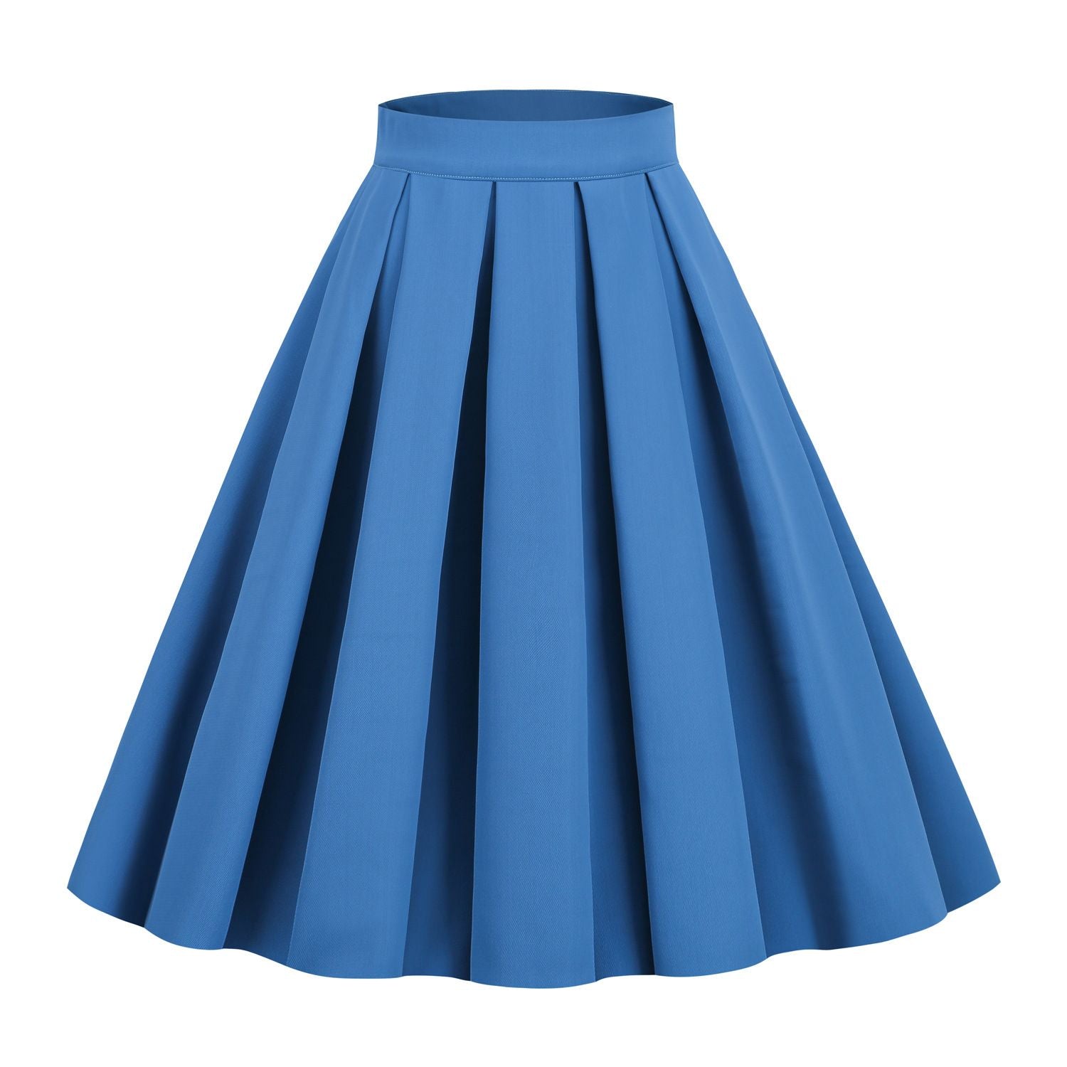 Womens Pleated 1950s Vintage Skirt Floral Print A-line Midi Skirts Blue