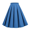 Womens Pleated 1950s Vintage Skirt Floral Print A-line Midi Skirts Blue
