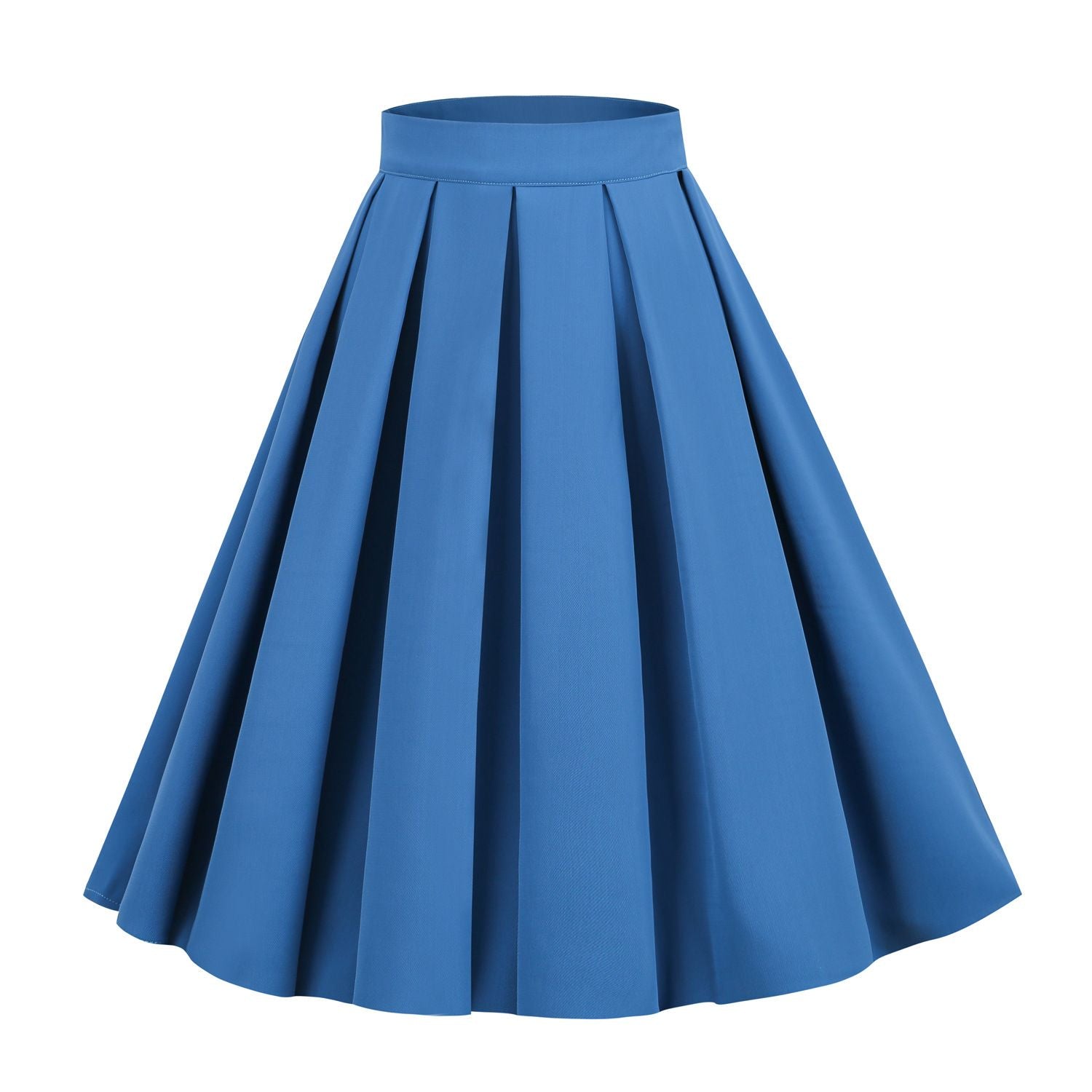 Womens Pleated 1950s Vintage Skirt Floral Print A-line Midi Skirts Blue