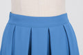 Womens Pleated 1950s Vintage Skirt Floral Print A-line Midi Skirts Blue