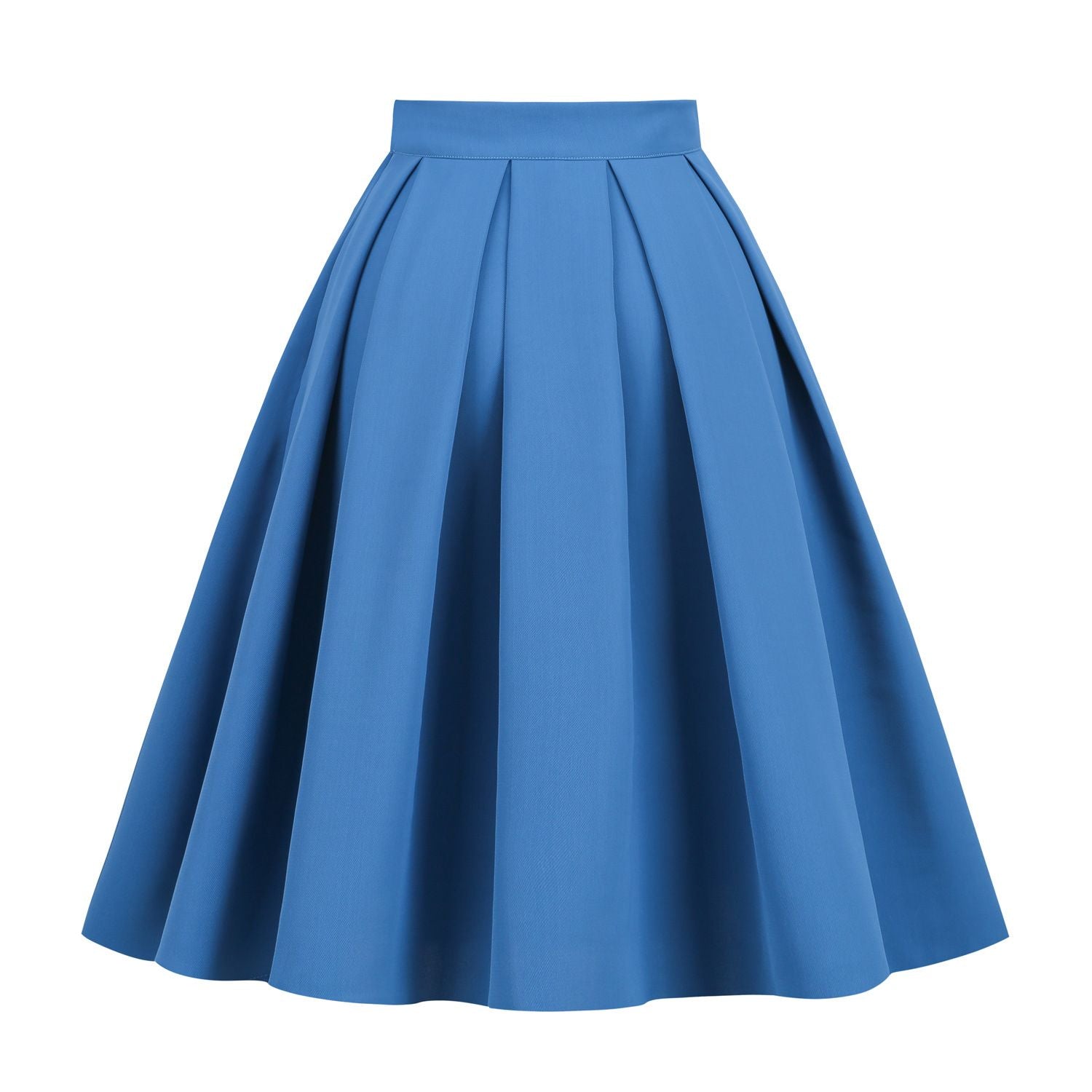 Womens Pleated 1950s Vintage Skirt Floral Print A-line Midi Skirts Blue