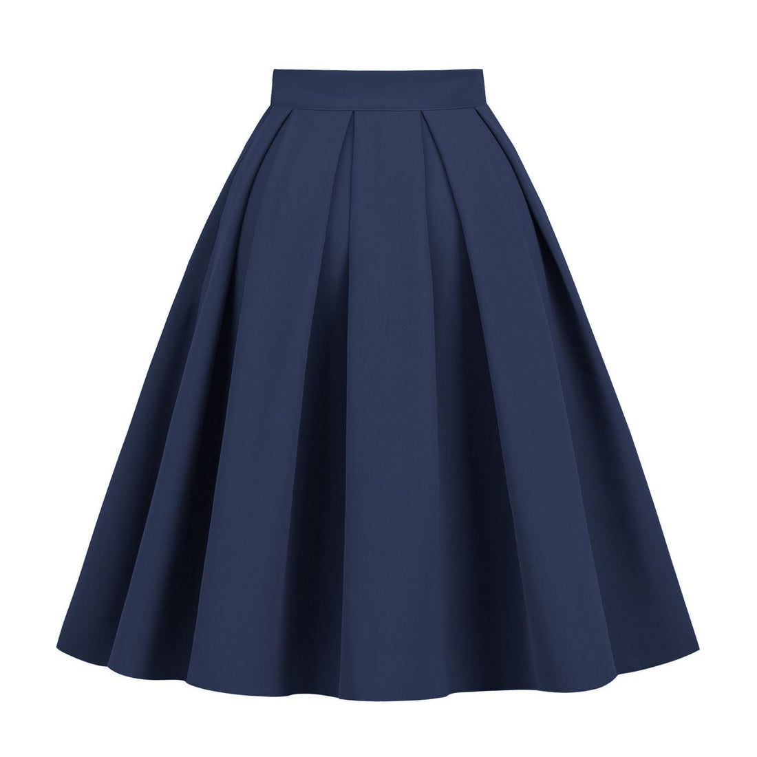 Womens Pleated 1950s Vintage Skirt Floral Print A-line Midi Skirts Navy