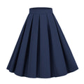 Womens Pleated 1950s Vintage Skirt Floral Print A-line Midi Skirts Navy