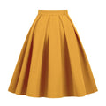 Womens Pleated 1950s Vintage Skirt Floral Print A-line Midi Skirts Yellow