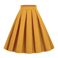 Womens Pleated 1950s Vintage Skirt Floral Print A-line Midi Skirts Yellow