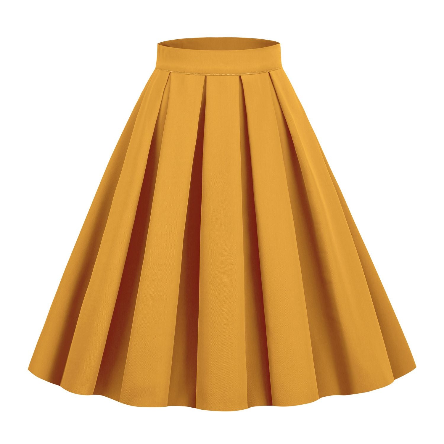Womens Pleated 1950s Vintage Skirt Floral Print A-line Midi Skirts Yellow