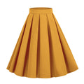 Womens Pleated 1950s Vintage Skirt Floral Print A-line Midi Skirts Yellow