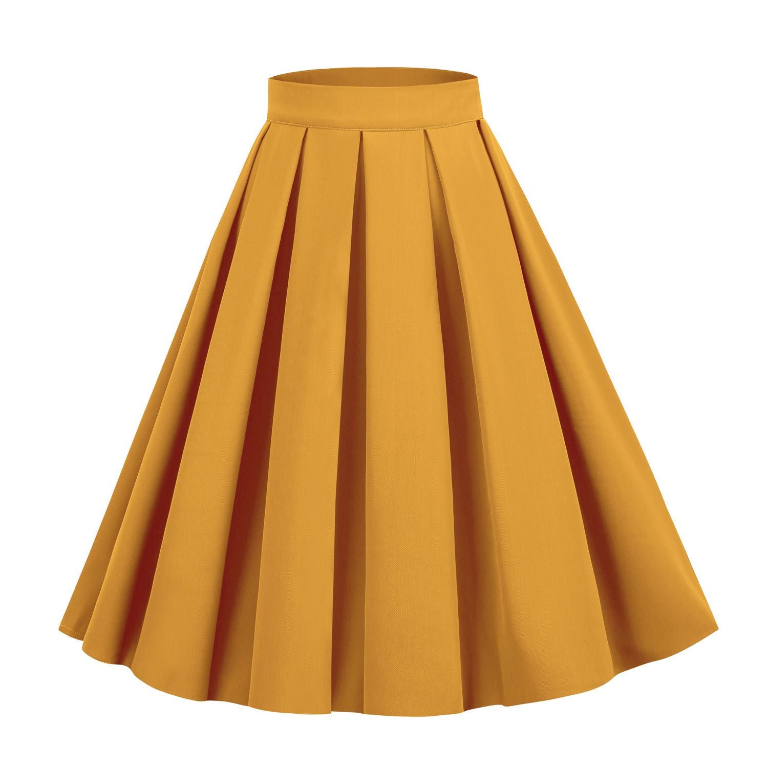 Womens Pleated 1950s Vintage Skirt Floral Print A-line Midi Skirts Yellow