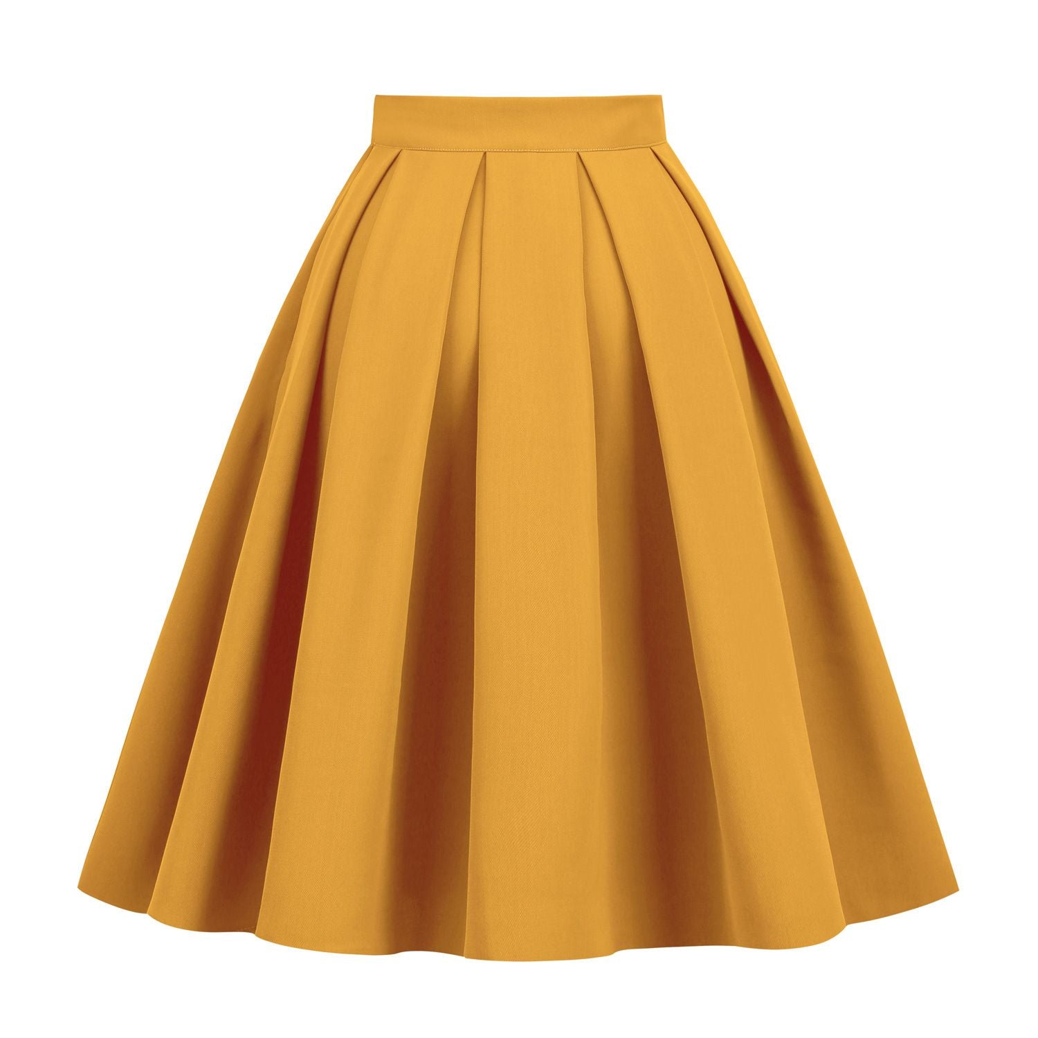 Womens Pleated 1950s Vintage Skirt Floral Print A-line Midi Skirts Yellow