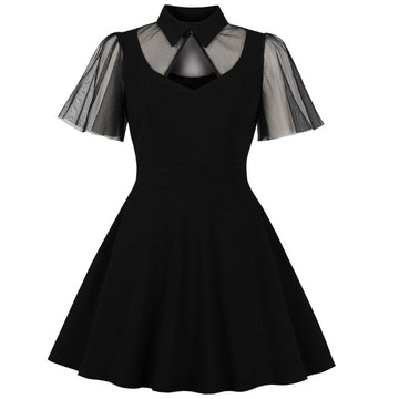 Womens Plus Size Gothic Vintage 50s 60s Lace Black Midi Dress