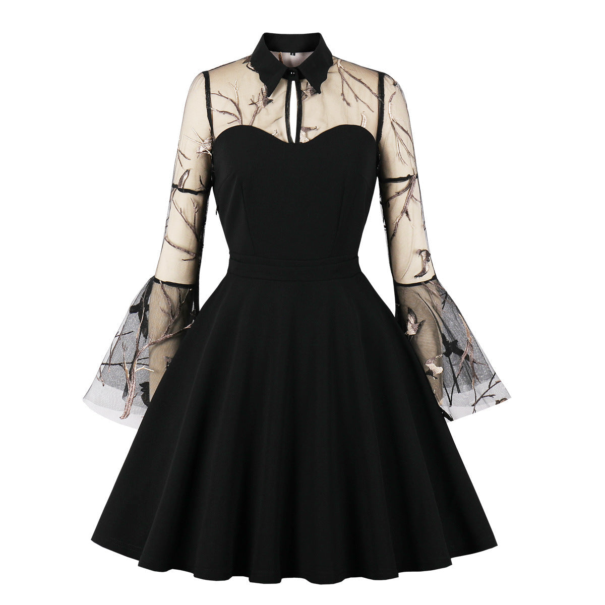 Womens Plus Size Lace Witchy Gothic 40s 50s Retro Vintage Dress Black Branch