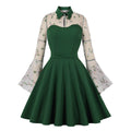 Womens Plus Size Lace Witchy Gothic 40s 50s Retro Vintage Dress Green Beige