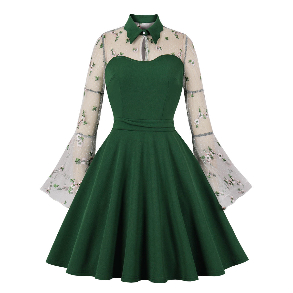 Womens Plus Size Lace Witchy Gothic 40s 50s Retro Vintage Dress Green Beige