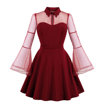 Womens Plus Size Lace Witchy Gothic 40s 50s Retro Vintage Dress Red