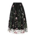 Womens Retro 50s Vintage Floral Tulle Embroidery A-Line Pleated Skirts Black