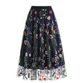 Womens Retro 50s Vintage Floral Tulle Embroidery A-Line Pleated Skirts Blue