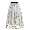Womens Retro 50s Vintage Floral Tulle Embroidery A-Line Pleated Skirts White
