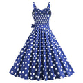 Womens Retro Rockabilly Dress Floral Audrey Hepburn 50s 60s Party Gown Blue