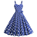 Womens Retro Rockabilly Dress Floral Audrey Hepburn 50s 60s Party Gown Blue