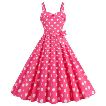 Womens Retro Rockabilly Dress Floral Audrey Hepburn 50s 60s Party Gown Pink