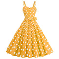 Womens Retro Rockabilly Dress Floral Audrey Hepburn 50s 60s Party Gown Yellow