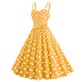 Womens Retro Rockabilly Dress Floral Audrey Hepburn 50s 60s Party Gown Yellow