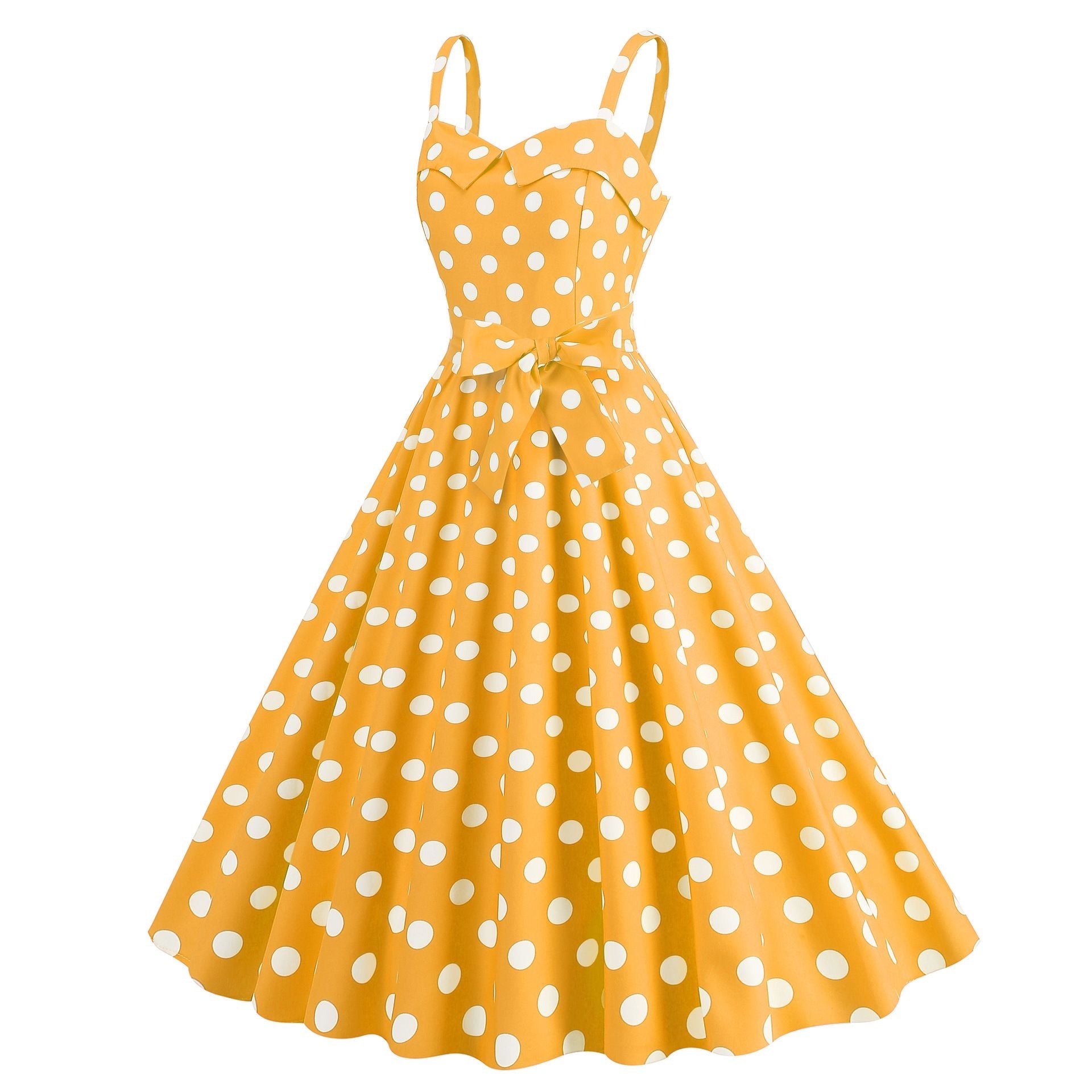 Womens Retro Rockabilly Dress Floral Audrey Hepburn 50s 60s Party Gown Yellow